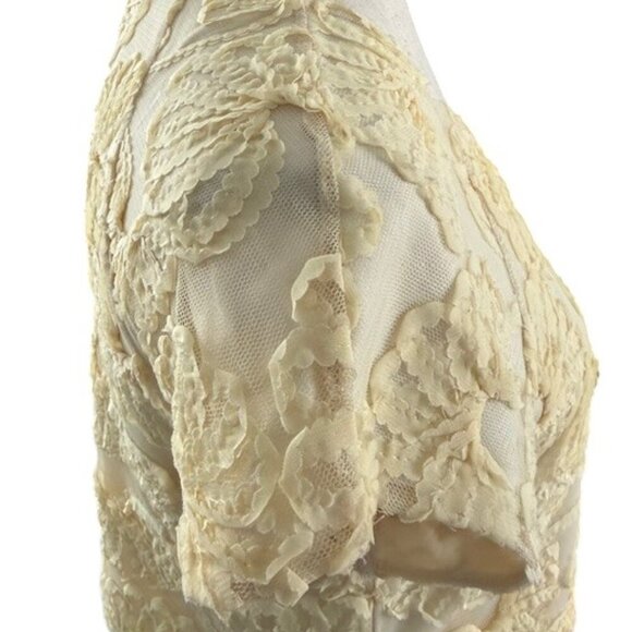 Zara Basic Women's Pale Yellow Floral Ribbon Scoop Neck Blouse Top Med EUC - Picture 6 of 10